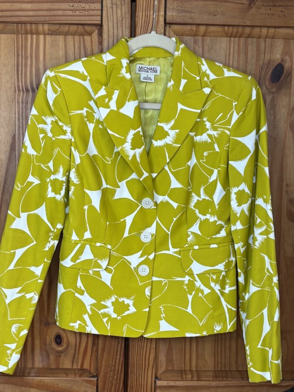 Michael Michael Kors Women's Size 4 Lime Green White Floral Cotton Silk Blazer